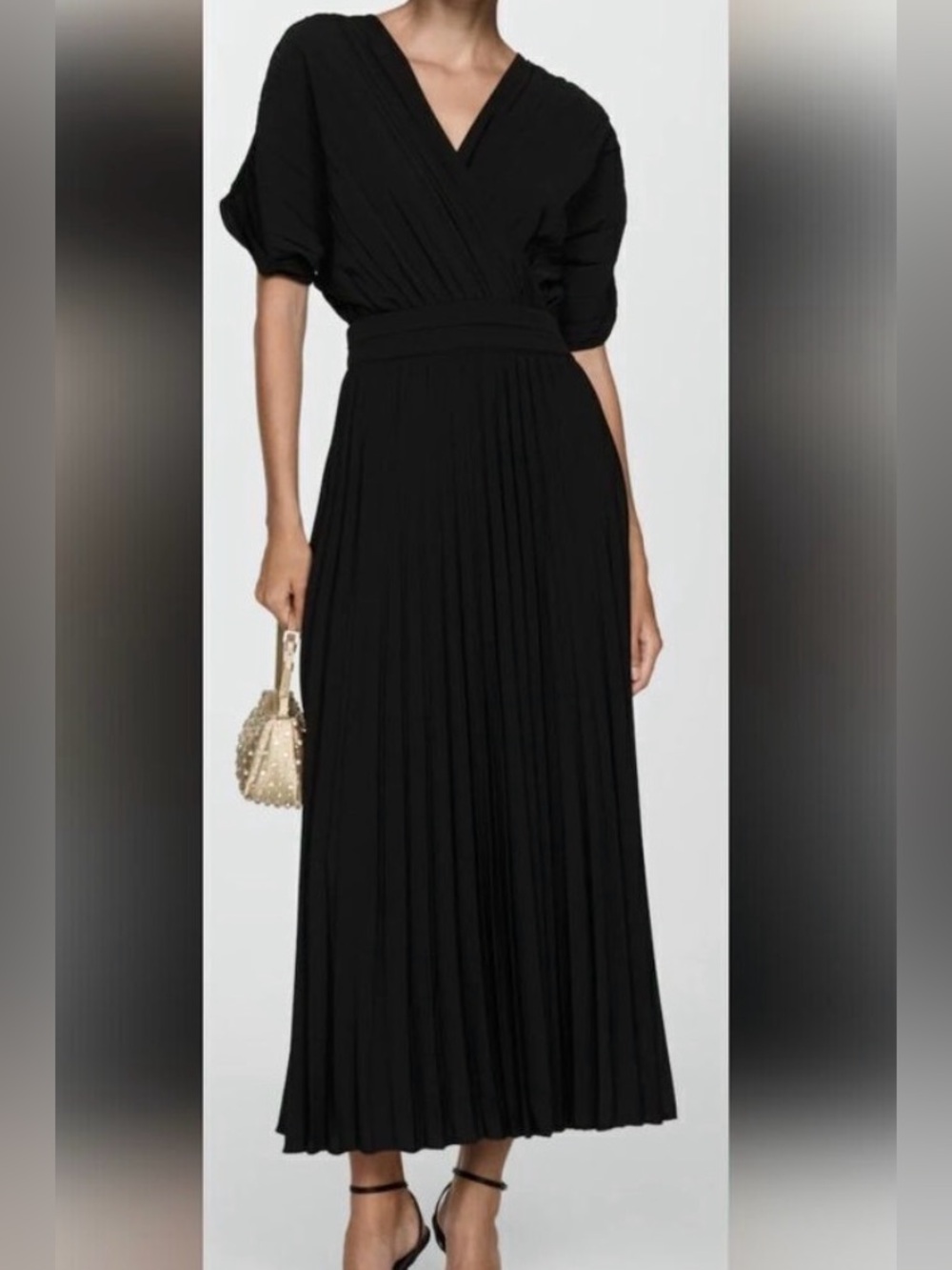Mango: Elegant Long Black Pleated Dress